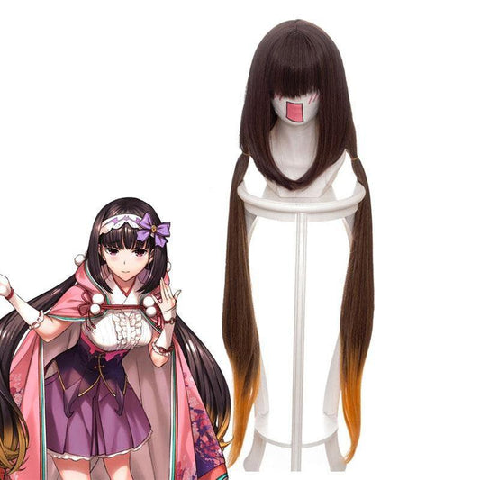 fgo fate grand order osakabehime 100cm long straight mixed brown gradient yellow cosplay wigs