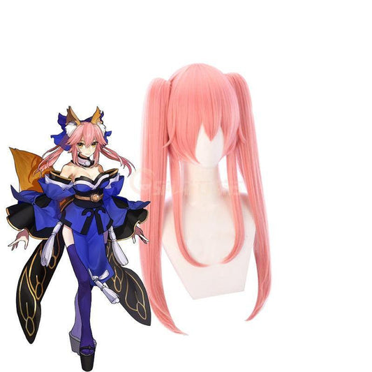 anime fate grand order tamamo no mae pink curly ponytail straight cosplay wigs