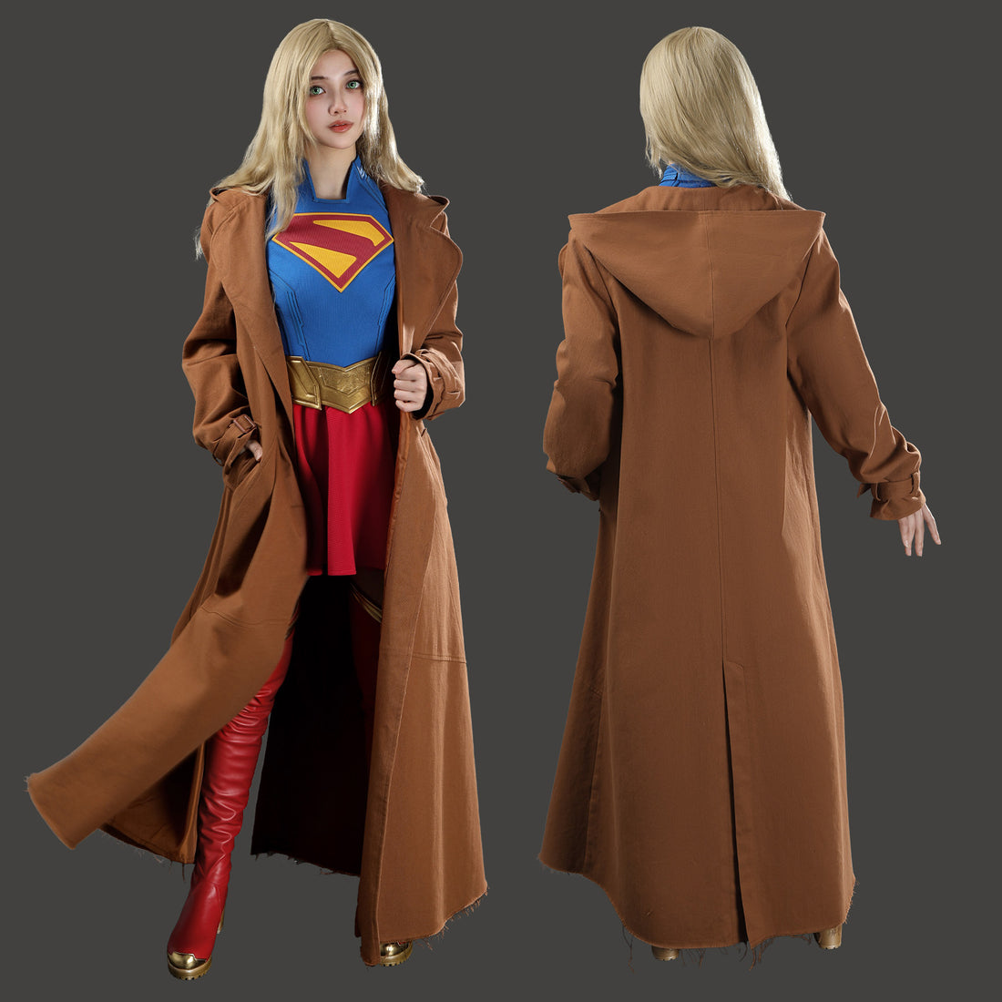 Comics Superhero Supergirl Superwoman Fullset with Coat Cosplay Costumes