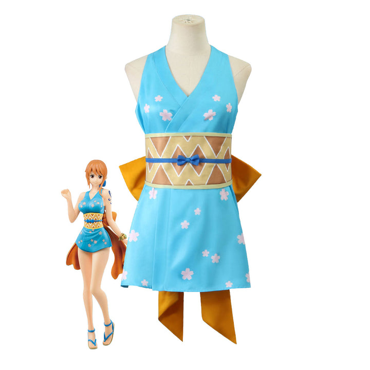 Anime Navigation Nami Kimono Blue Pajamas Fullset Cosplay Costumes