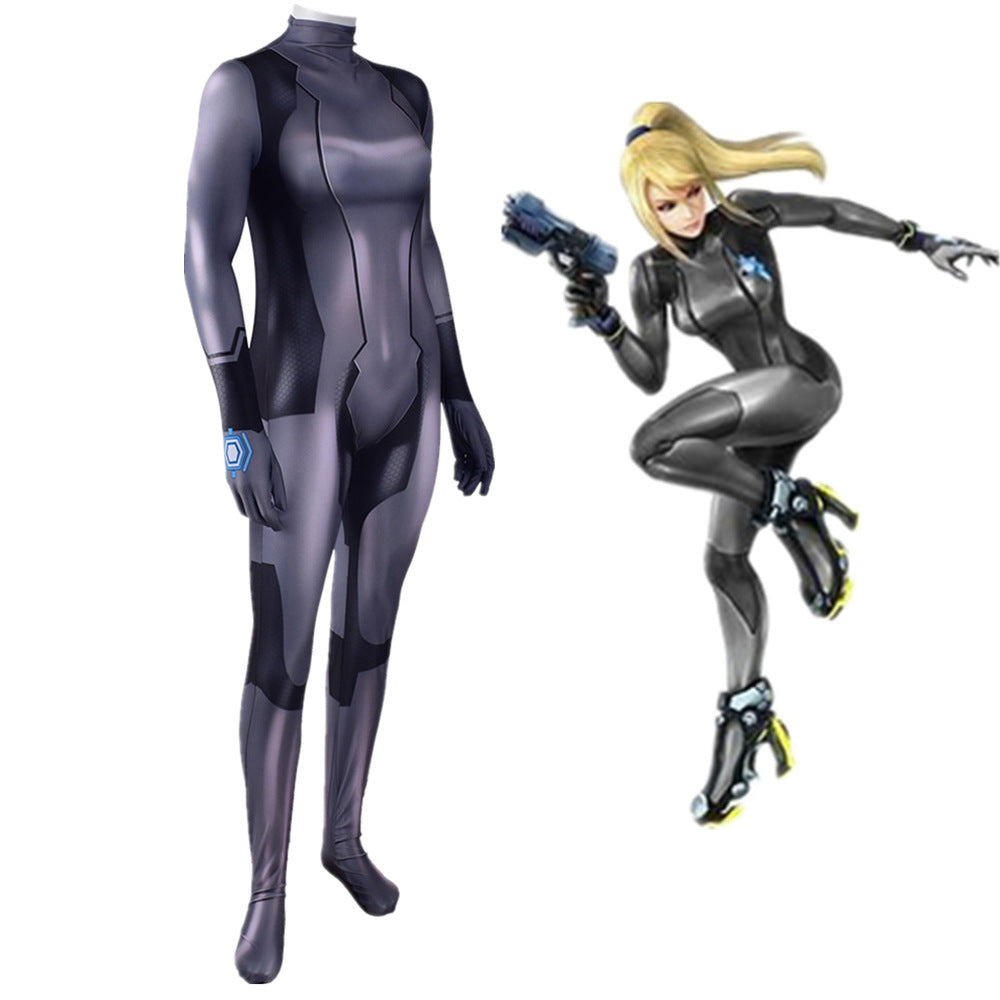 metroid samus aran black zero suit costume jumpsuit halloween bodysuit for kids adult