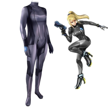 metroid samus aran black zero suit costume jumpsuit halloween bodysuit for kids adult