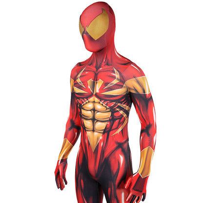 golden iron spider man cosplay costume jumpsuit halloween bodysuit for kids adult