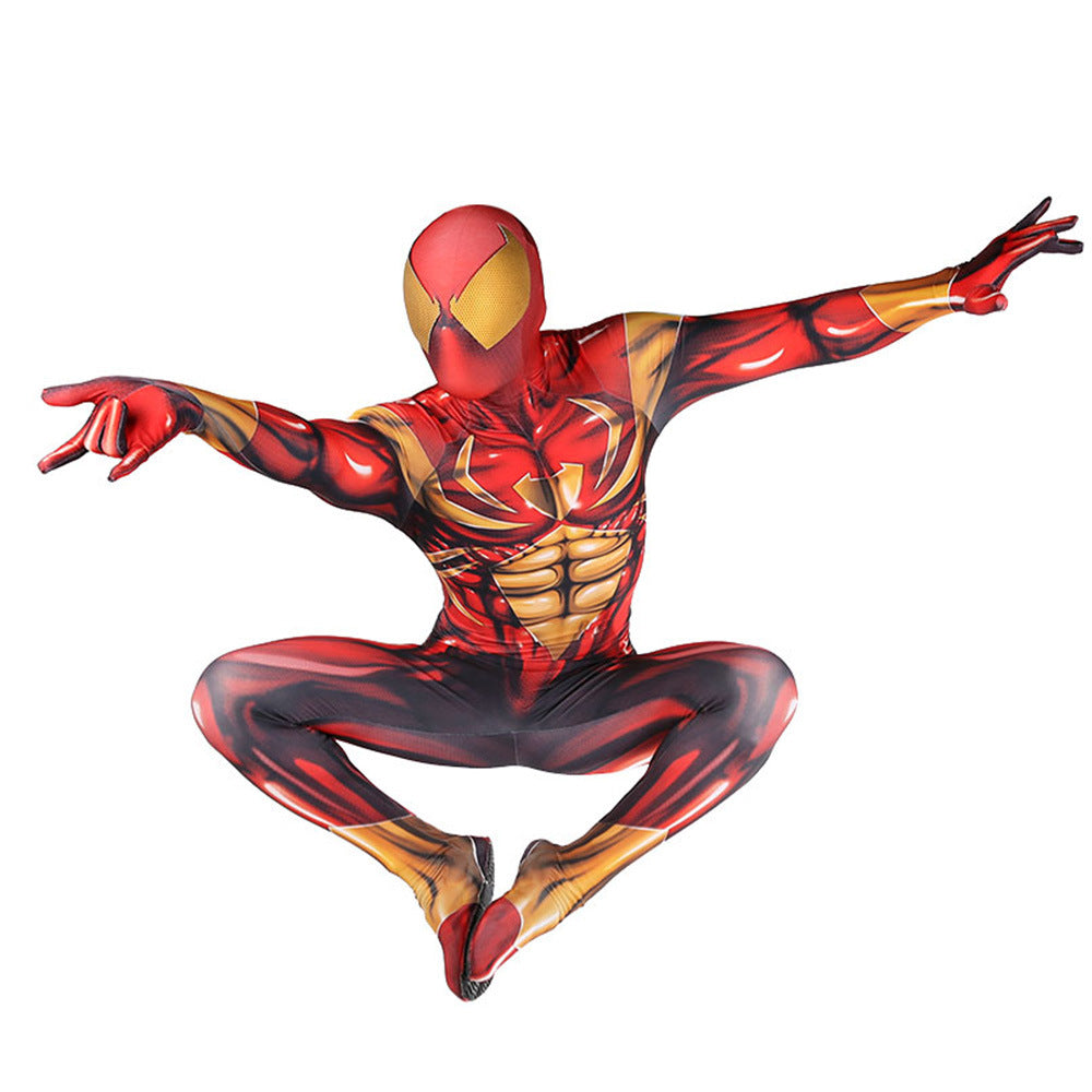 golden iron spider man cosplay costume jumpsuit halloween bodysuit for kids adult