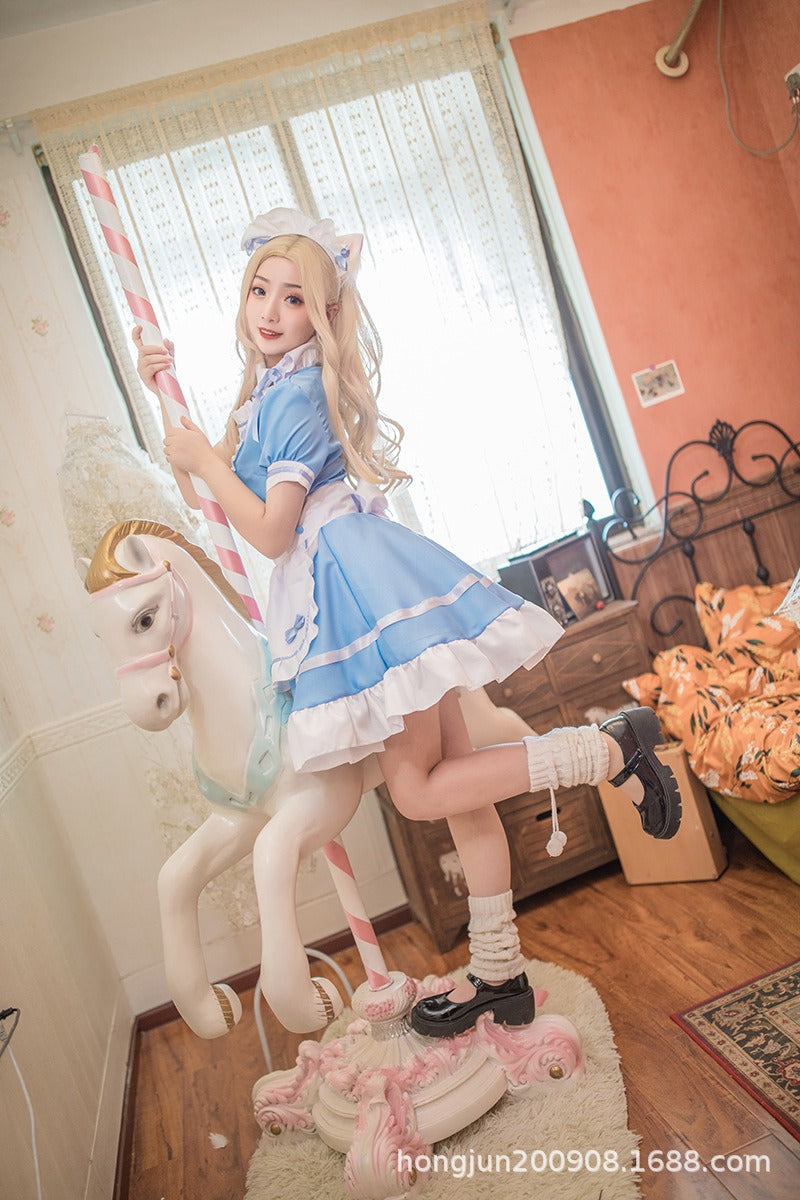 Different World Coffee Waitress Maid Outfit Lolita Dress Large Size Fancy Cosplay Costume