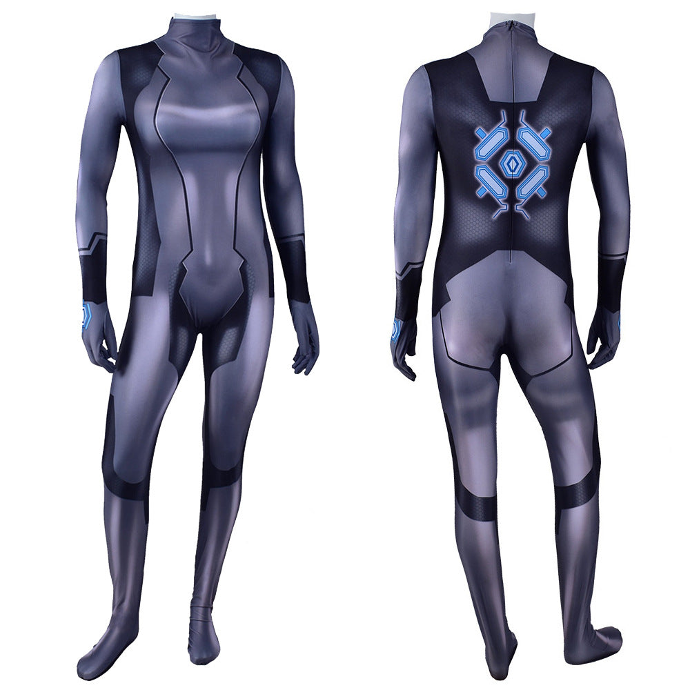 metroid samus aran black zero suit costume jumpsuit halloween bodysuit for kids adult