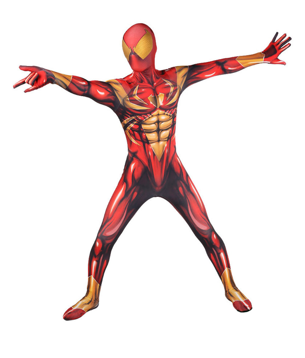 golden iron spider man cosplay costume jumpsuit halloween bodysuit for kids adult