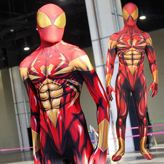 golden iron spider man cosplay costume jumpsuit halloween bodysuit for kids adult