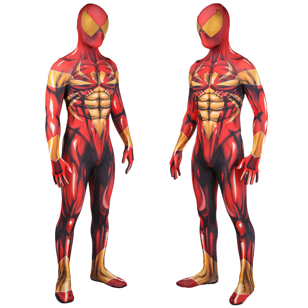 golden iron spider man cosplay costume jumpsuit halloween bodysuit for kids adult