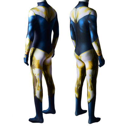 justice league booster gold jumpsuits cosplay costume kids adult halloween bodysuit