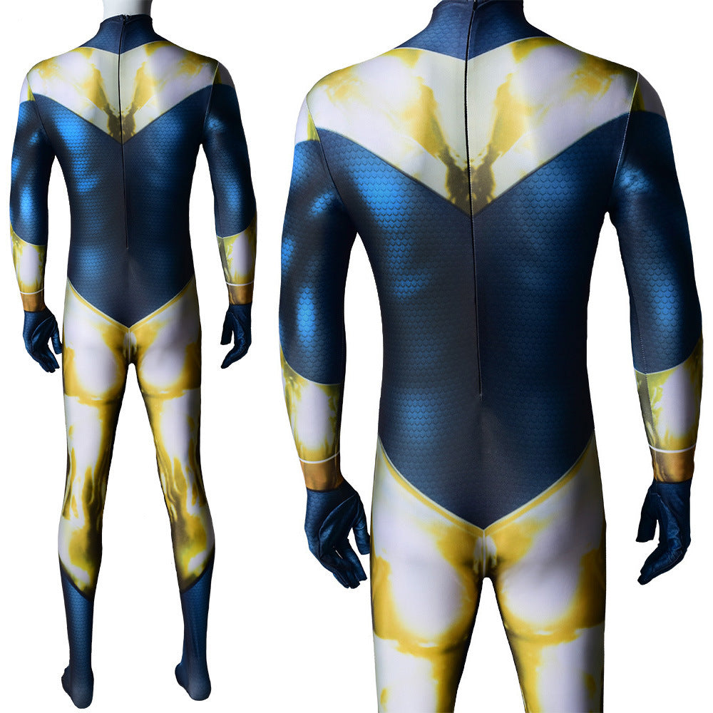 justice league booster gold jumpsuits cosplay costume kids adult halloween bodysuit