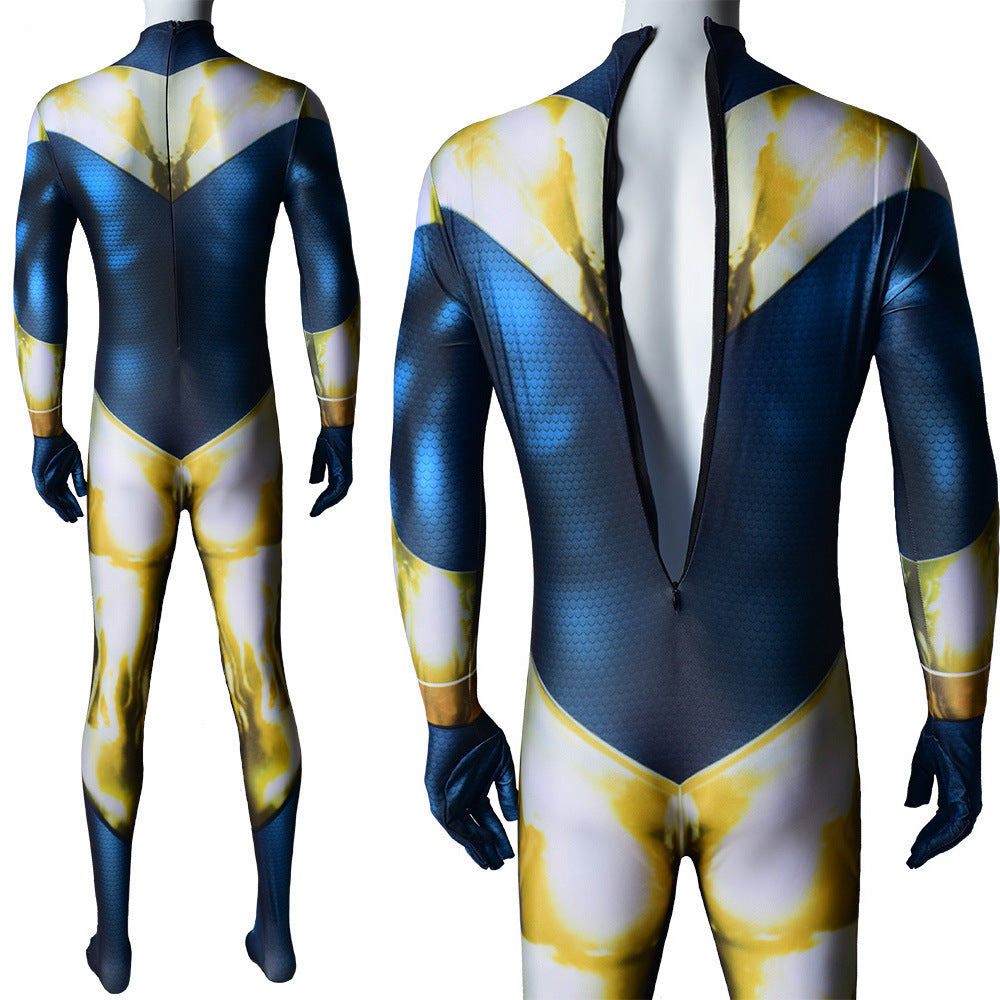 justice league booster gold jumpsuits cosplay costume kids adult halloween bodysuit