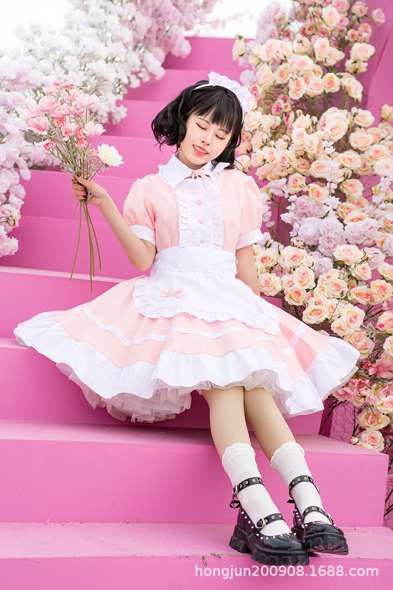 Different World Coffee Waitress Maid Outfit Lolita Dress Large Size Fancy Cosplay Costume