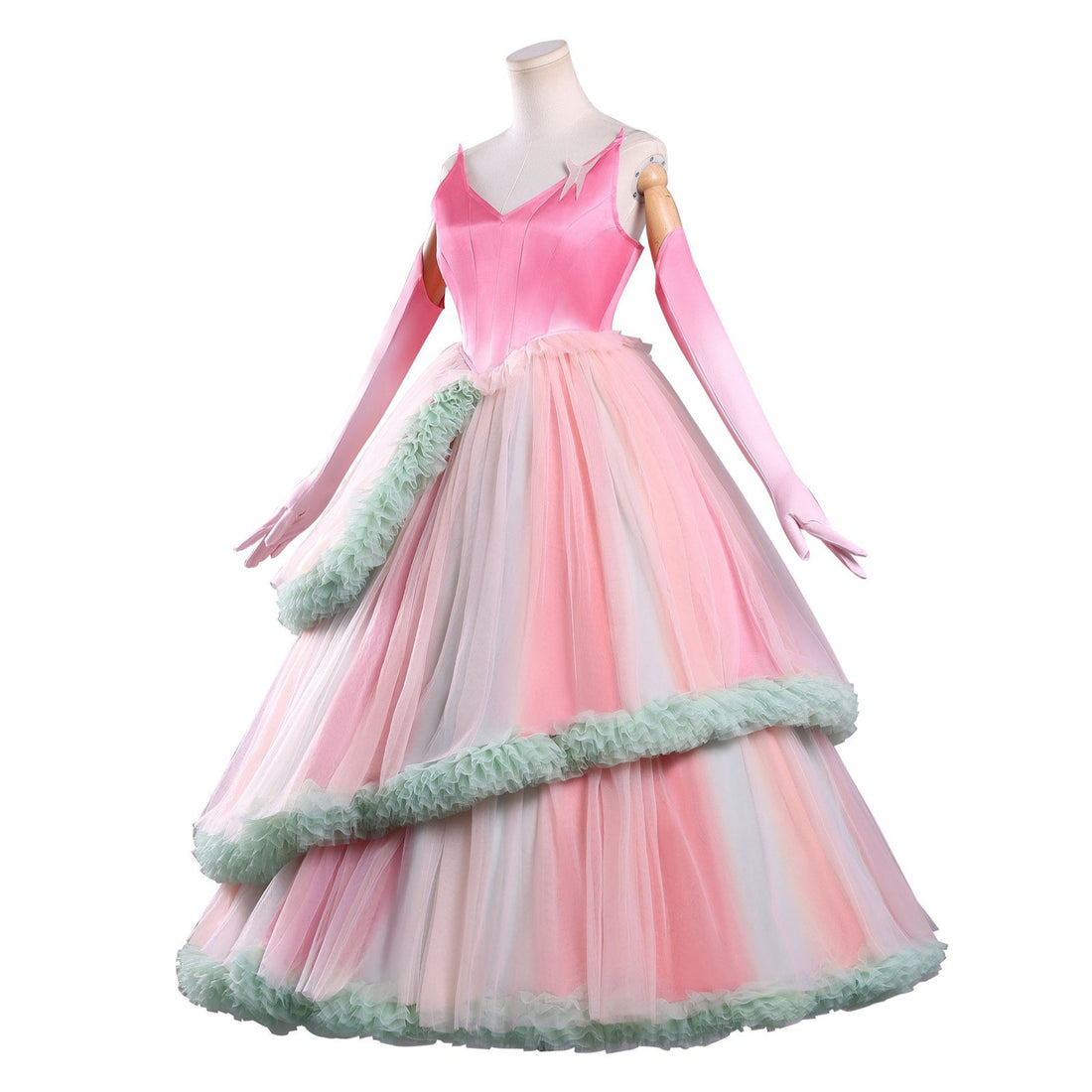 Wicked: For Good Witch Glinda Pink Green Dress Cosplay Costumes