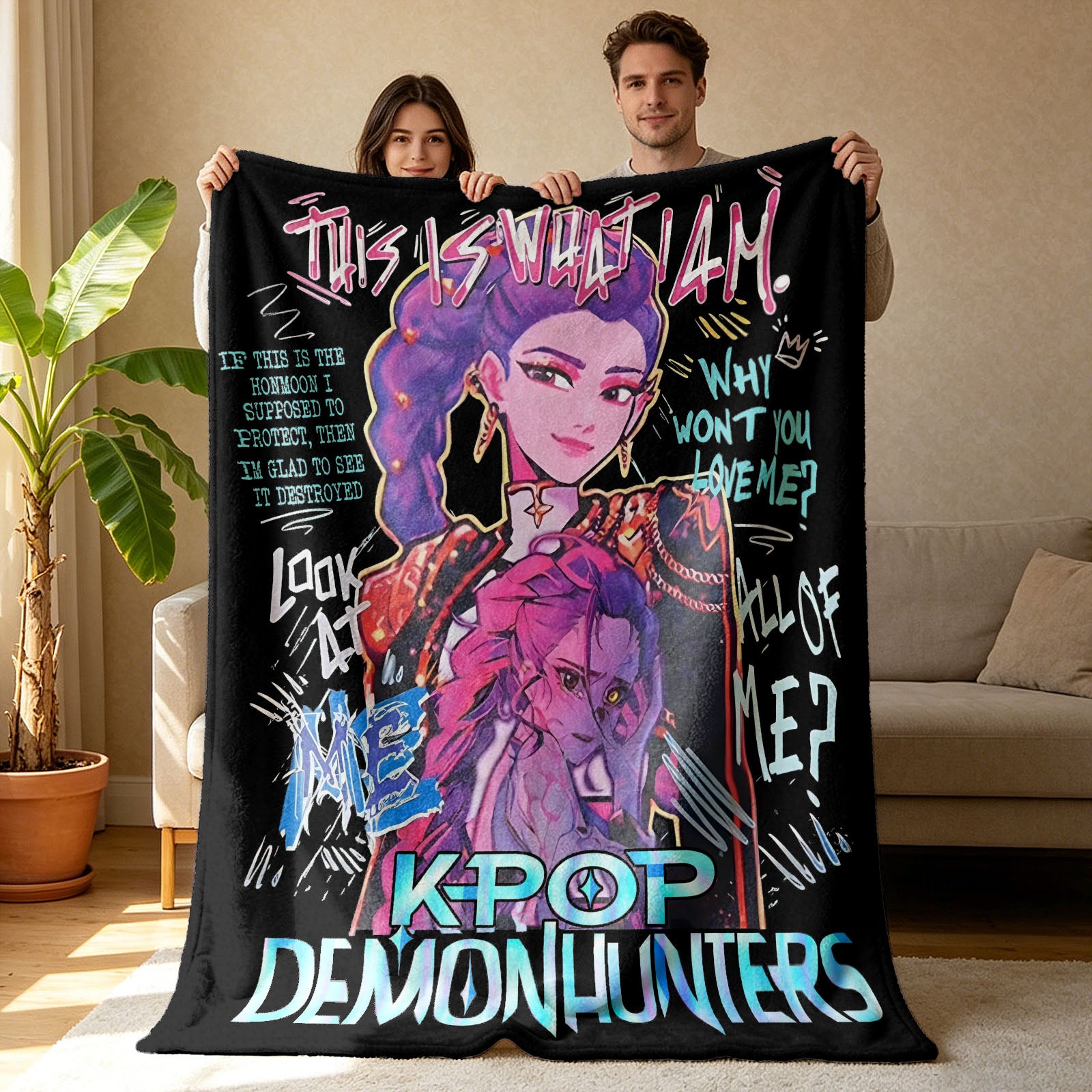 Kpop Demon Hunters Huntrix Saja Boys Inspired Blanket Cozy Flannel Throw Blanket