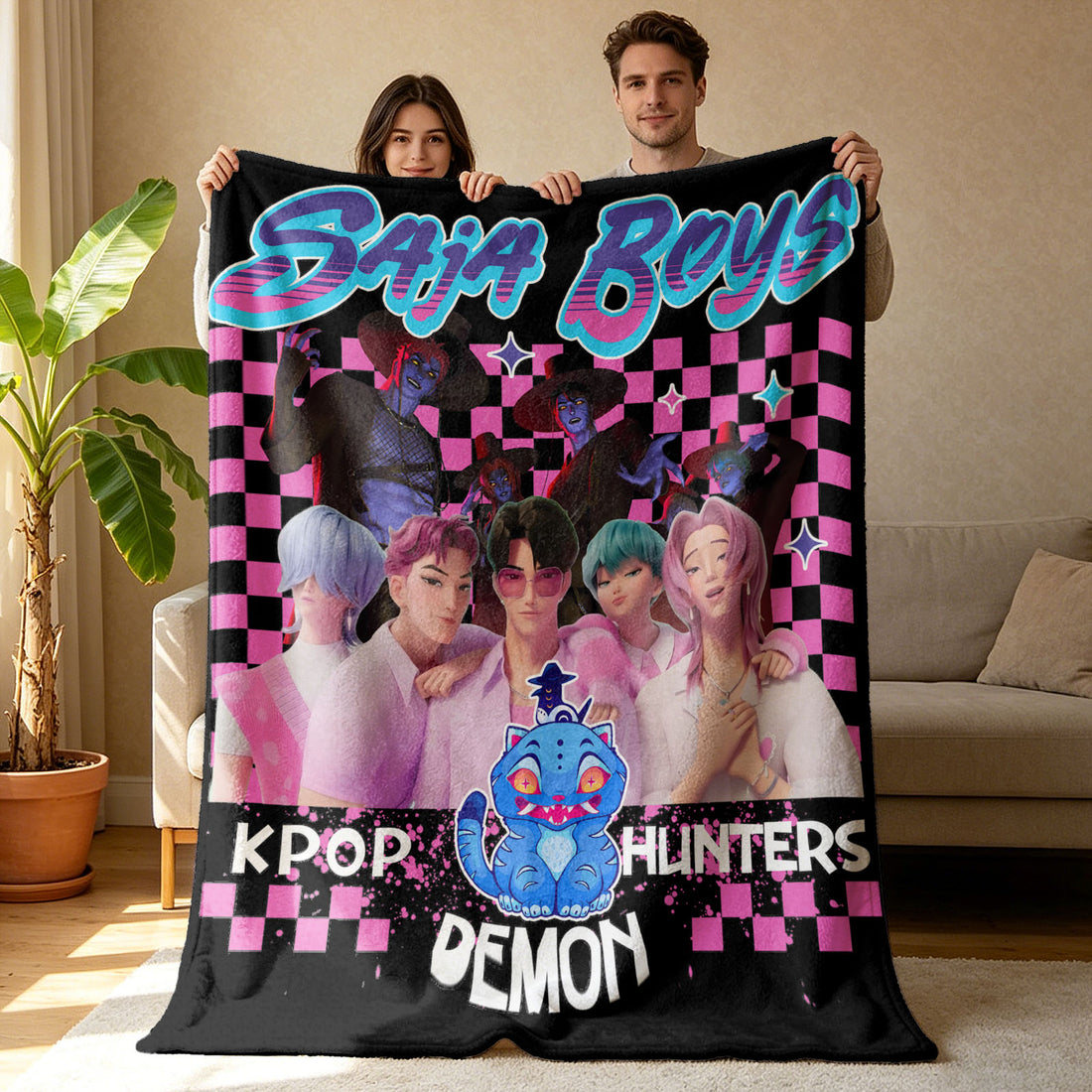 Kpop Demon Hunters Huntrix Saja Boys Inspired Blanket Cozy Flannel Throw Blanket