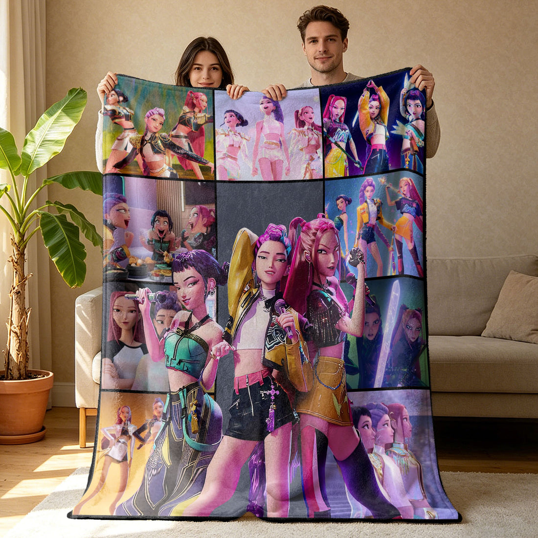 Kpop Demon Hunters Huntrix Saja Boys Inspired Blanket Cozy Flannel Throw Blanket