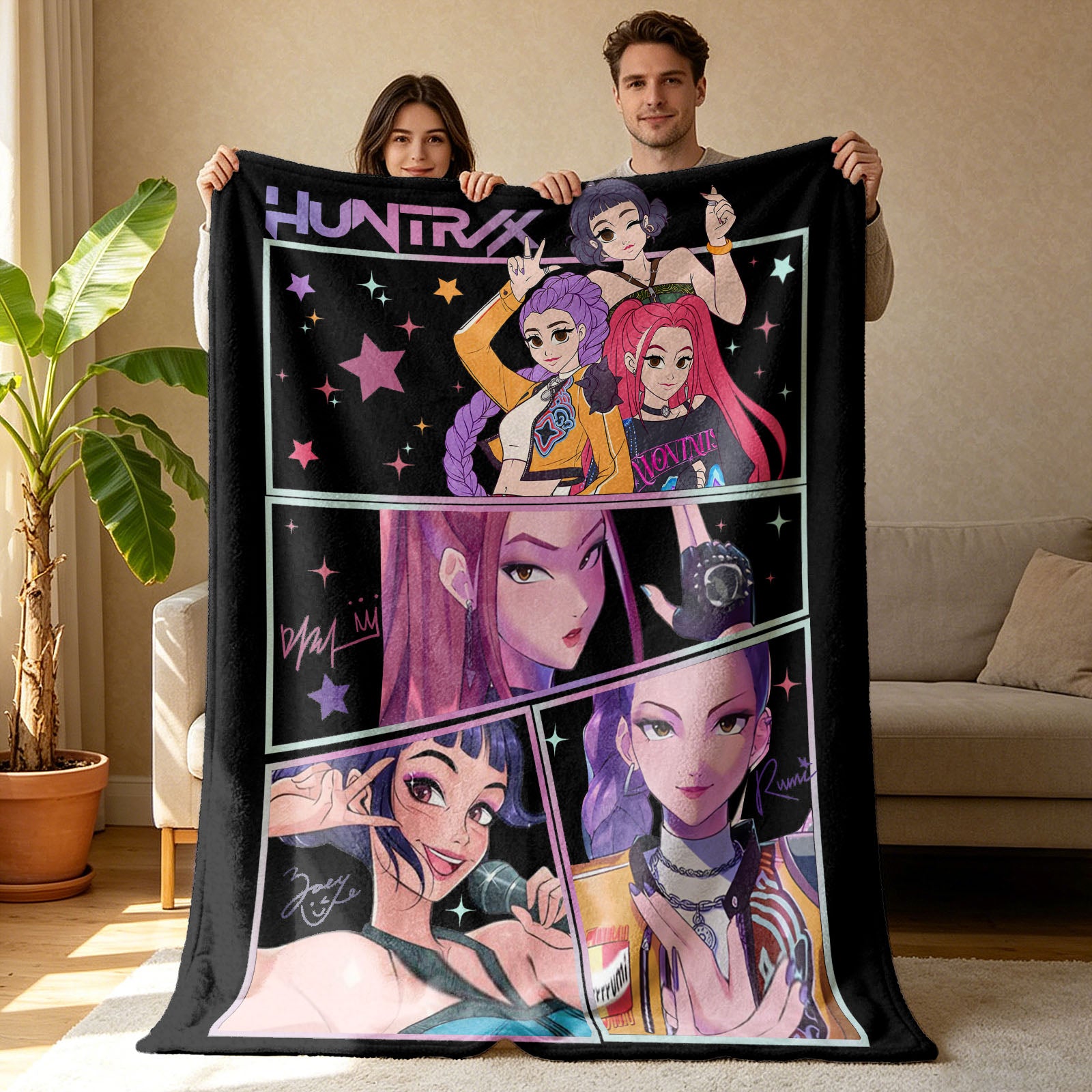 Kpop Demon Hunters Huntrix Saja Boys Inspired Blanket Cozy Flannel Throw Blanket