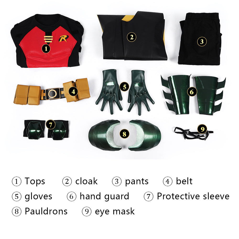 Red Robin Tim Drake Full Set Cosplay Costumes Halloween Suit with Cloak
