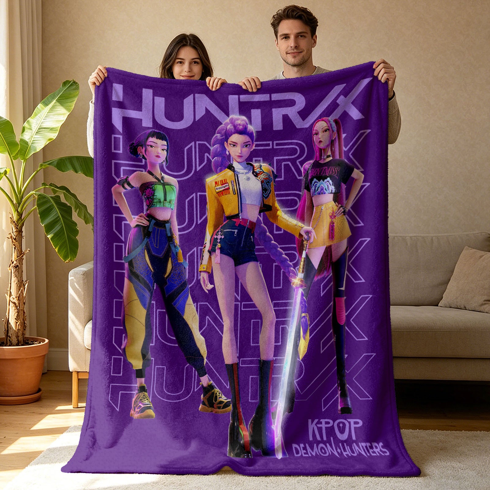 Kpop Demon Hunters Huntrix Saja Boys Inspired Blanket Cozy Flannel Throw Blanket