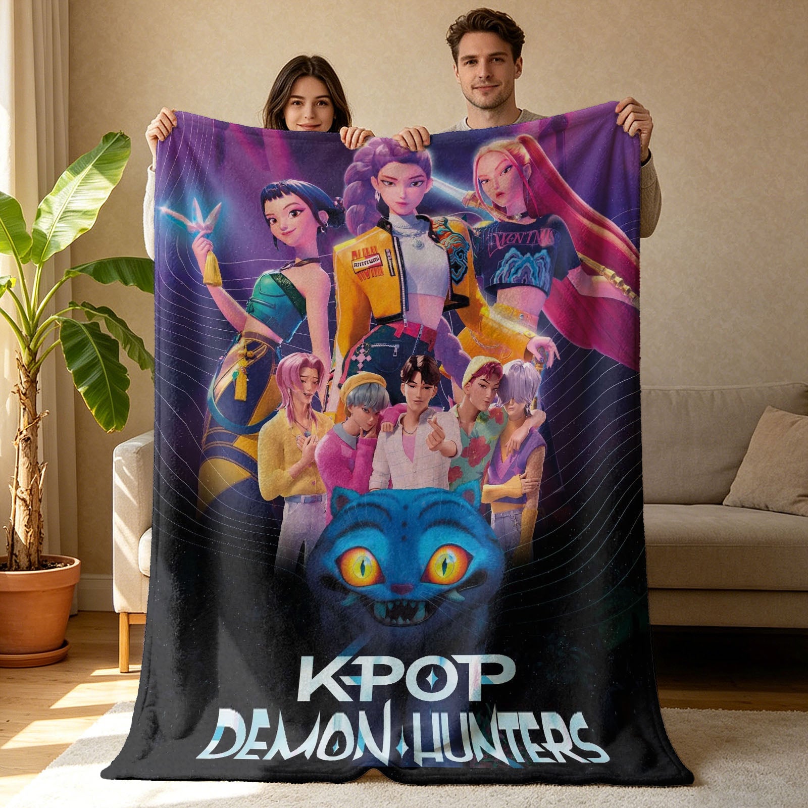 Kpop Demon Hunters Huntrix Saja Boys Inspired Blanket Cozy Flannel Throw Blanket