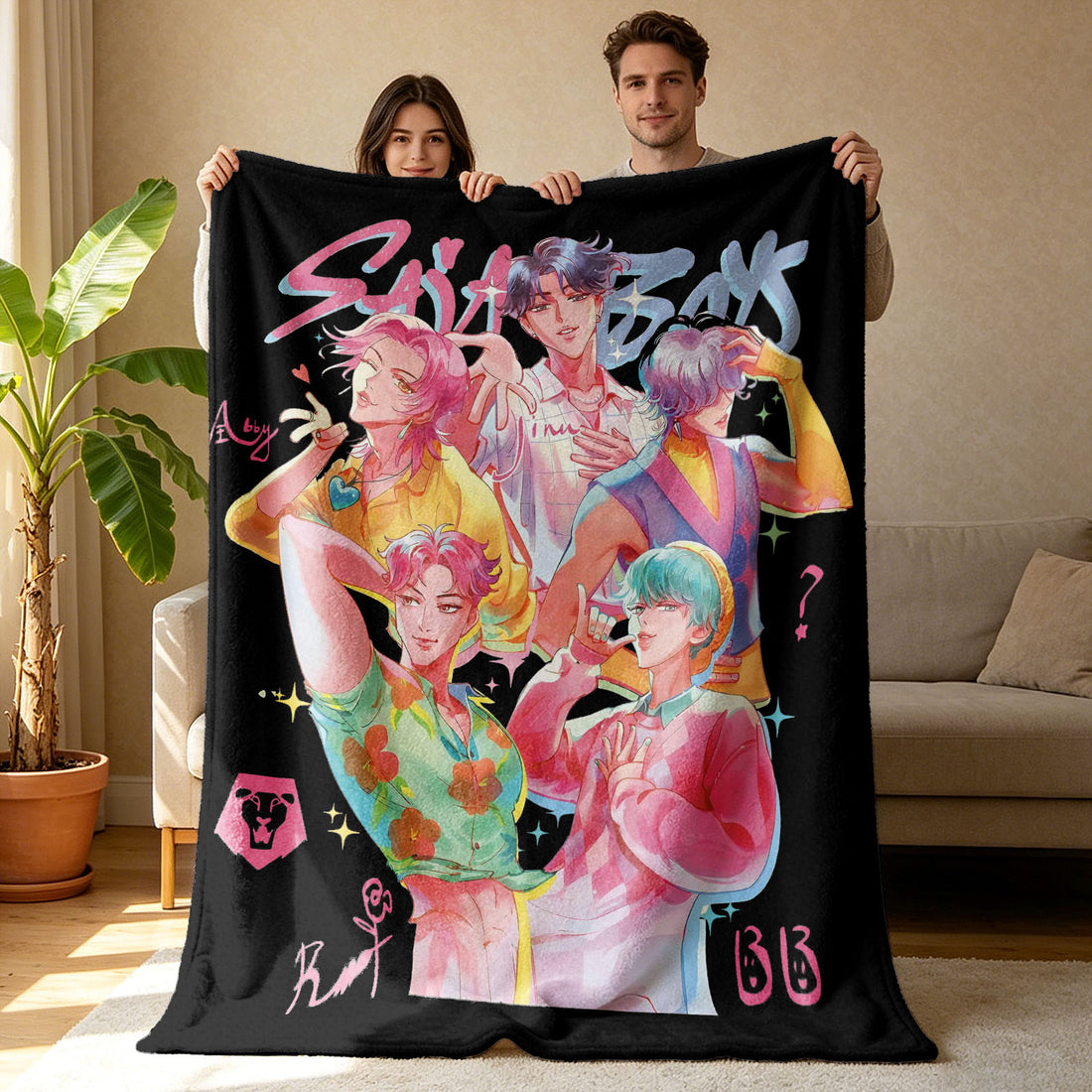 Kpop Demon Hunters Huntrix Saja Boys Inspired Blanket Cozy Flannel Throw Blanket