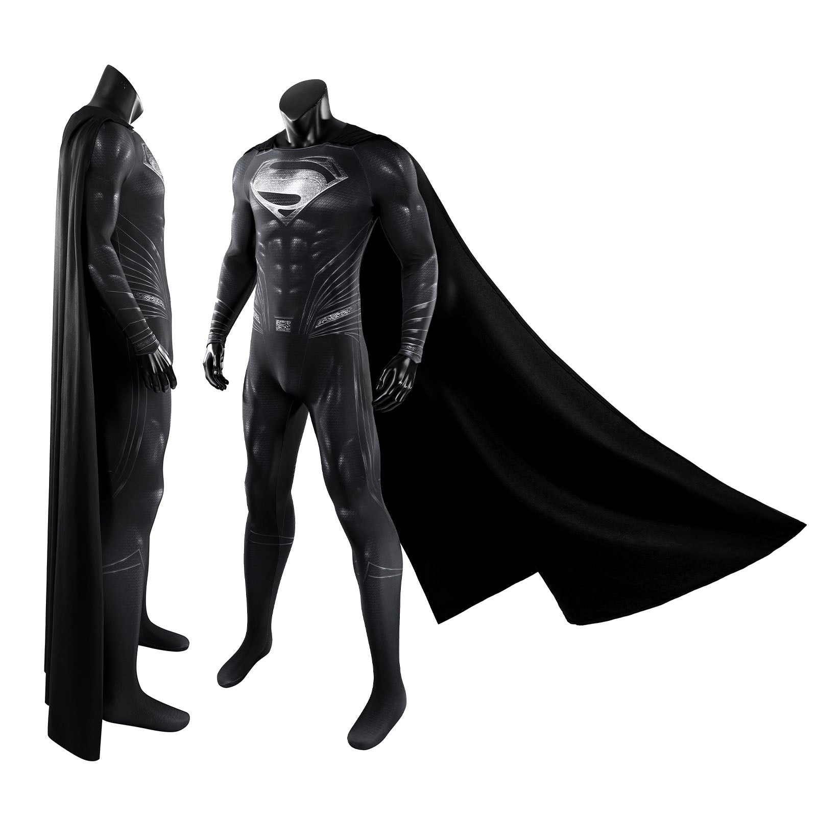 Justice League Superman Black Suit Jumpsuit with Cloak Cosplay Costumes