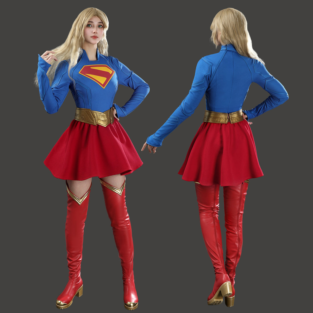 Comics Superhero Supergirl Superwoman Fullset with Coat Cosplay Costumes