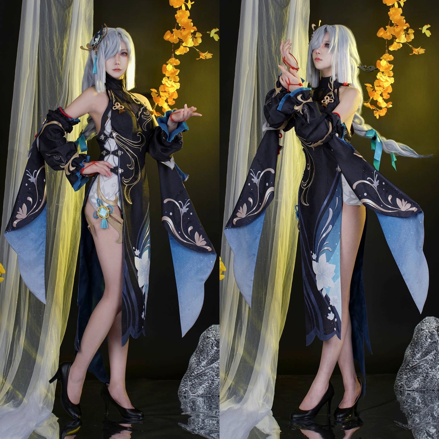 Genshin Impact Shenhe Frostflower Dew Qipao Cosplay Costumes