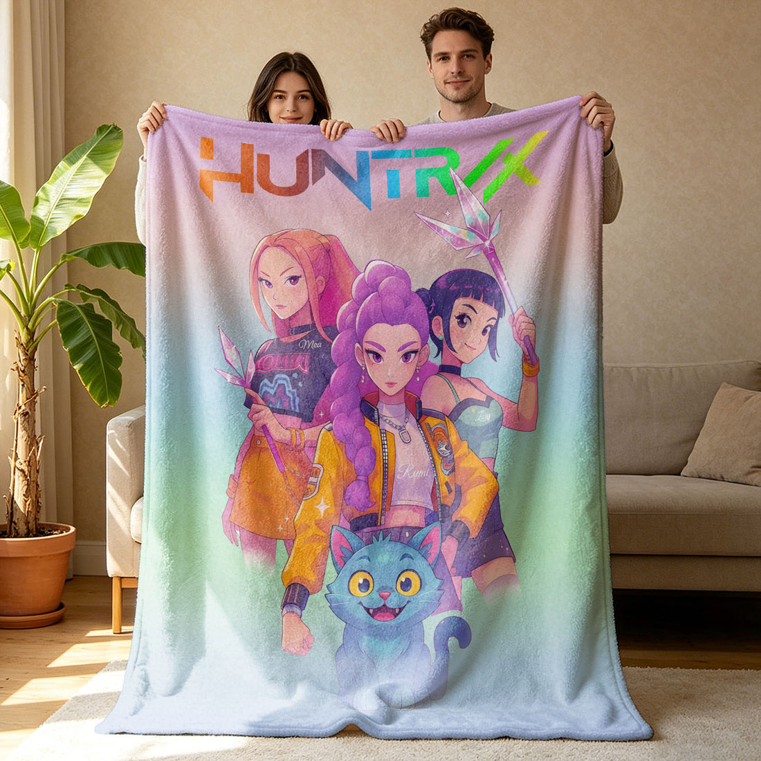 Kpop Demon Hunters Huntrix Saja Boys Inspired Blanket Cozy Flannel Throw Blanket
