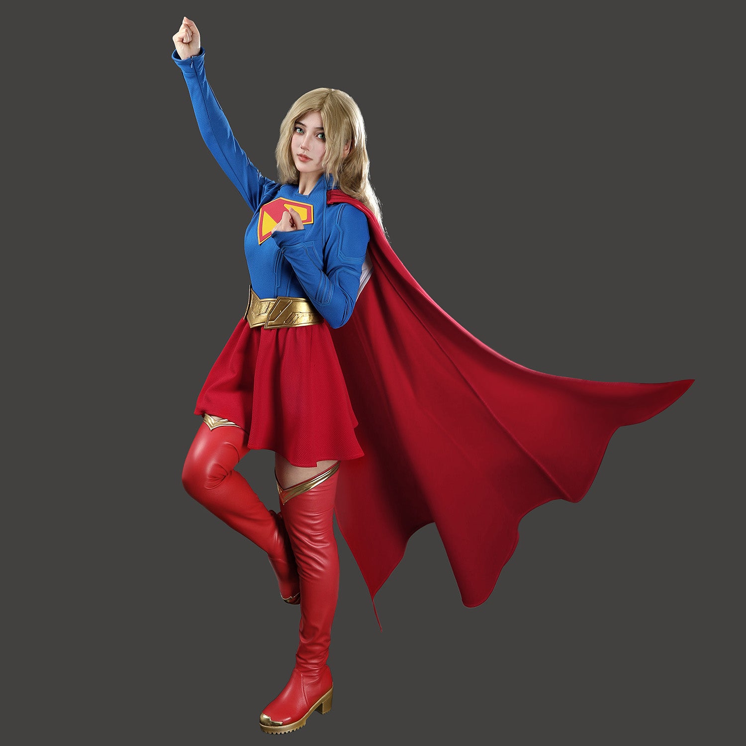 Comics Superhero Supergirl Superwoman Fullset with Coat Cosplay Costumes