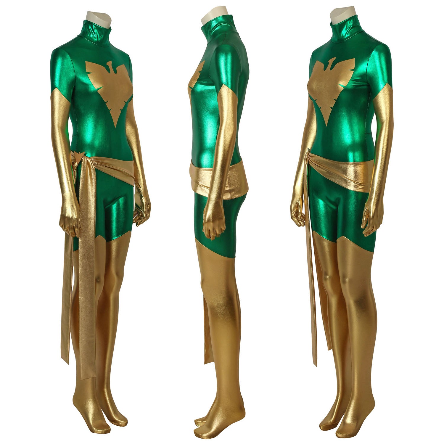X-Men Green Phoenix Jean Grey Gold and Green Jumpsuit Cosplay Costumes