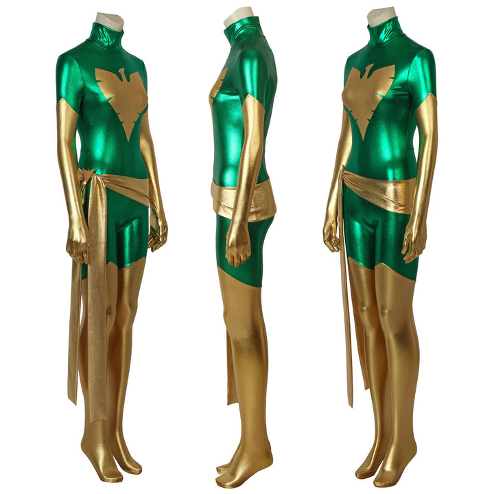 X-Men Green Phoenix Jean Grey Gold and Green Jumpsuit Cosplay Costumes