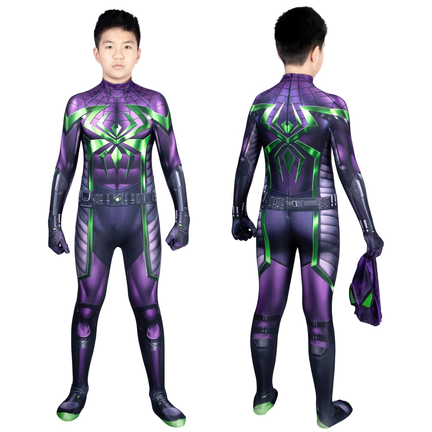 Spider-Man Miles Morales Purple Reign Suit Kids Jumpsuit Cosplay Costumes