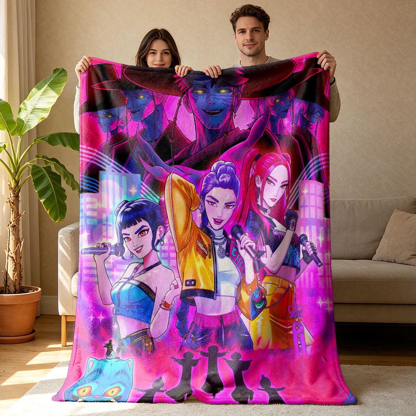 Kpop Demon Hunters Huntrix Saja Boys Inspired Blanket Cozy Flannel Throw Blanket