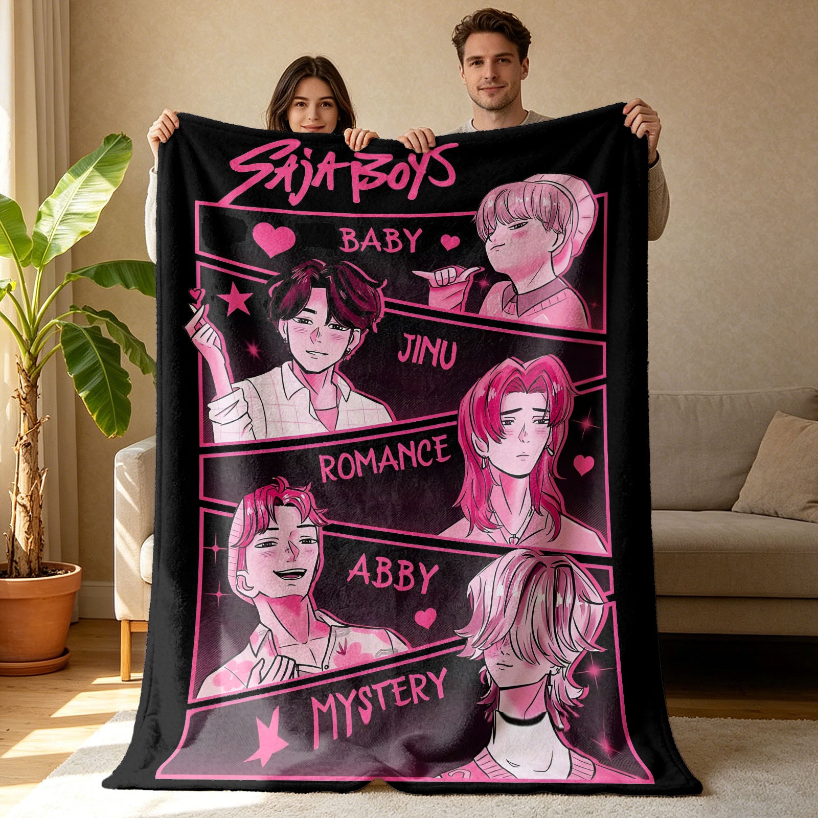 Kpop Demon Hunters Huntrix Saja Boys Inspired Blanket Cozy Flannel Throw Blanket