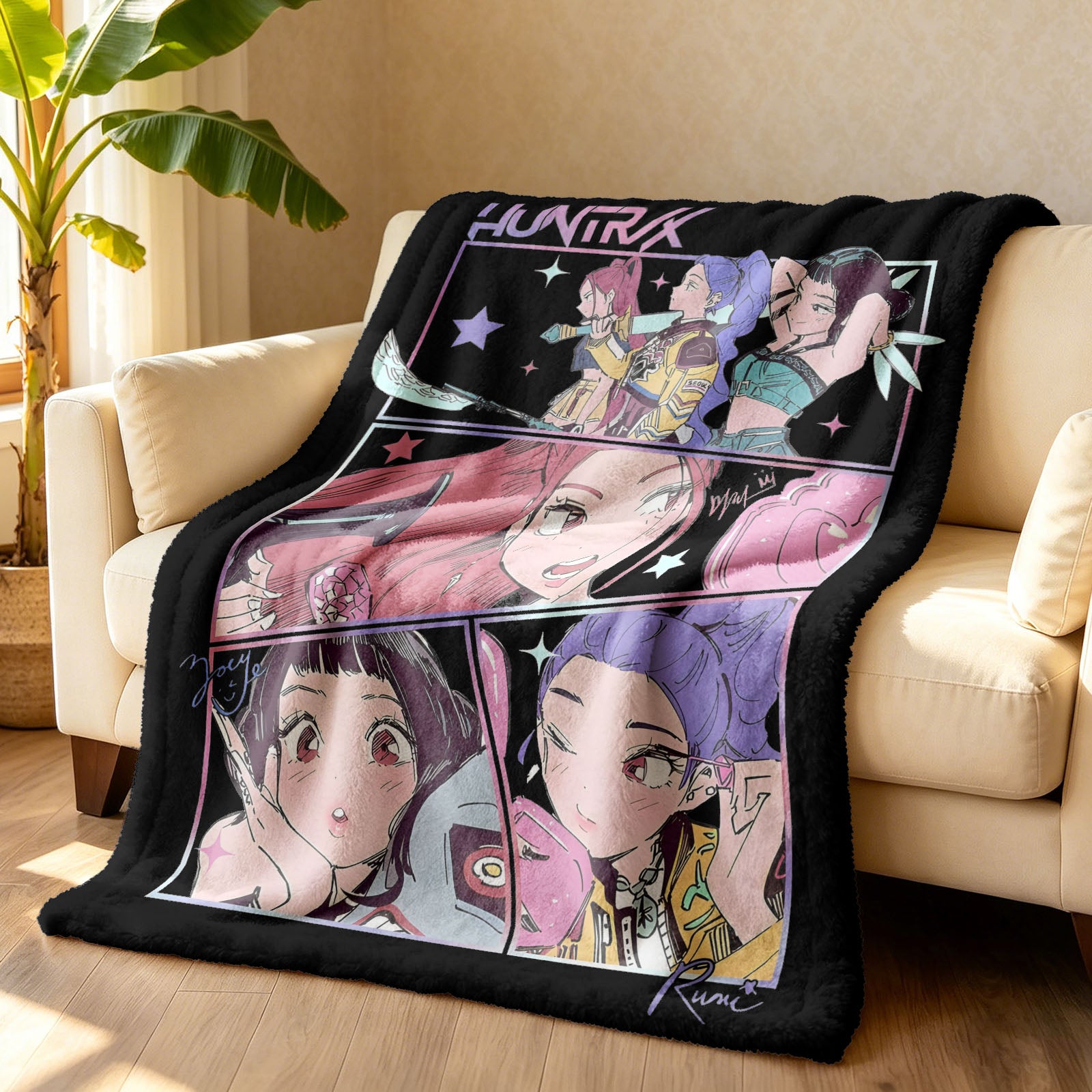 Kpop Demon Hunters Huntrix Saja Boys Inspired Blanket Cozy Flannel Throw Blanket