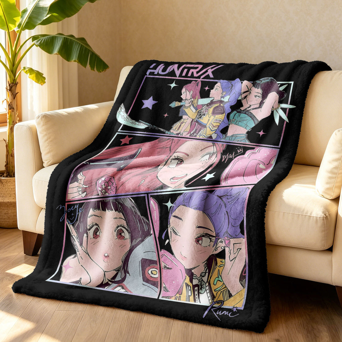 Kpop Demon Hunters Huntrix Saja Boys Inspired Blanket Cozy Flannel Throw Blanket