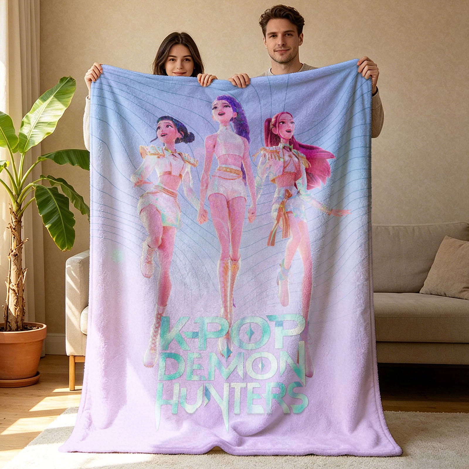 Kpop Demon Hunters Huntrix Saja Boys Inspired Blanket Cozy Flannel Throw Blanket