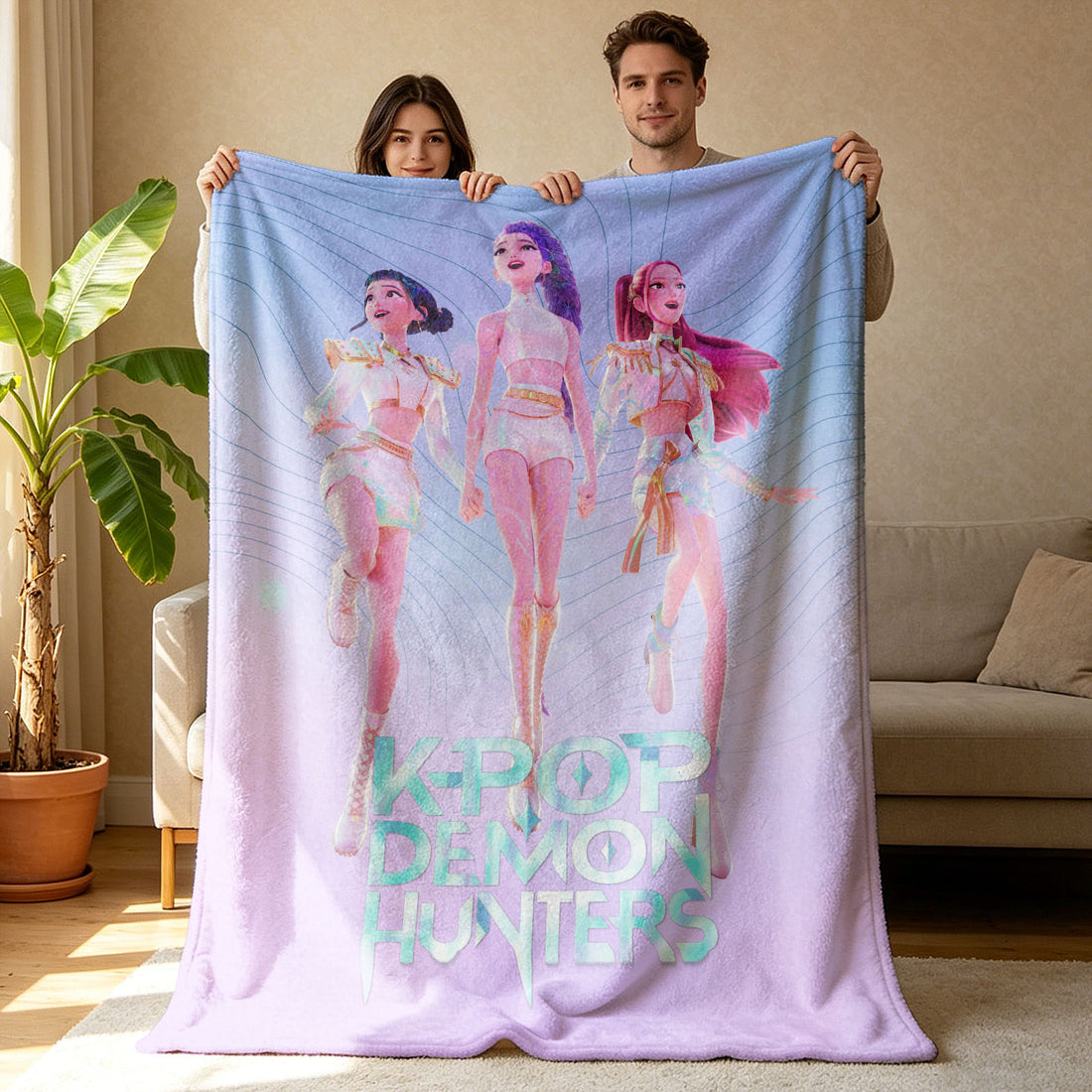 Kpop Demon Hunters Huntrix Saja Boys Inspired Blanket Cozy Flannel Throw Blanket