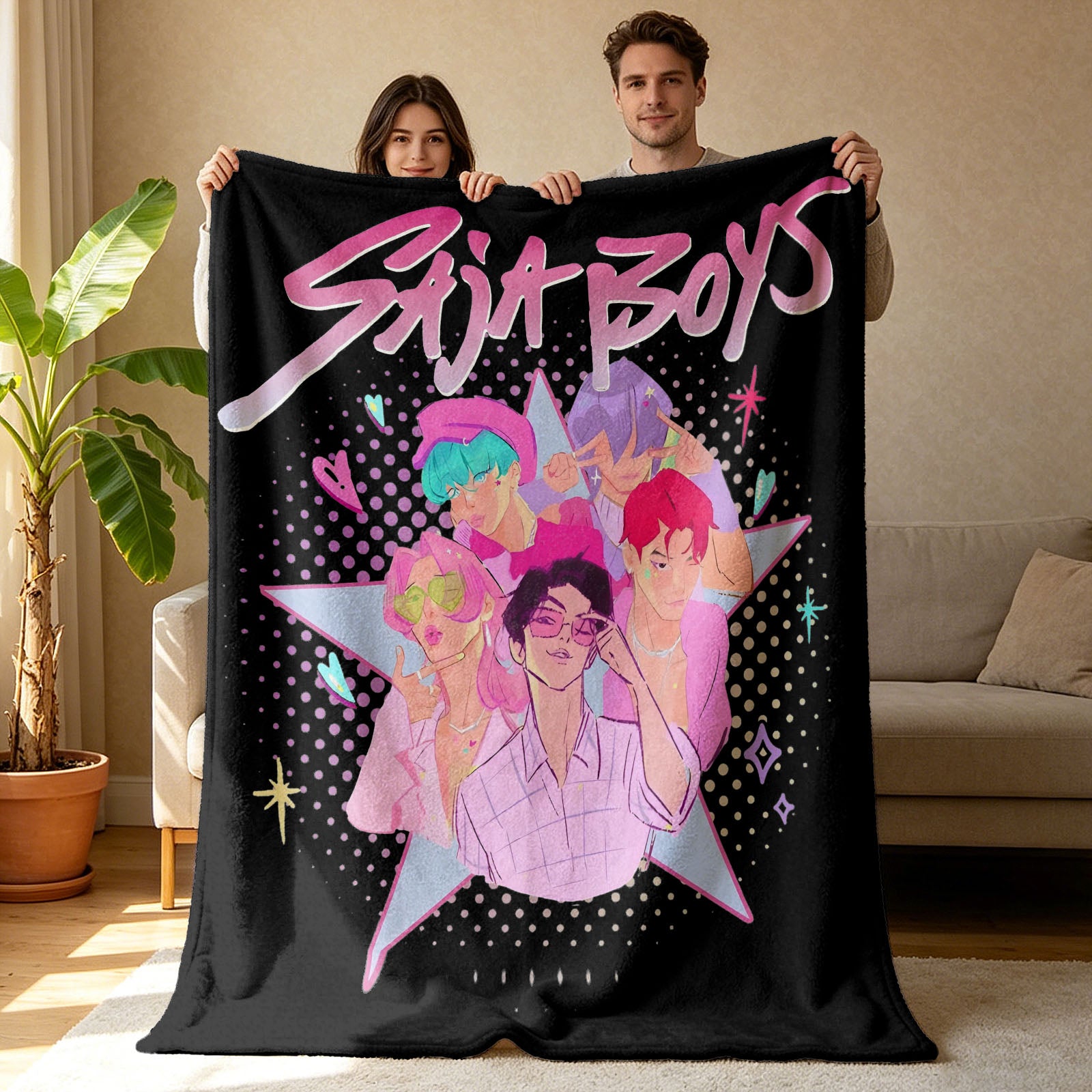 Kpop Demon Hunters Huntrix Saja Boys Inspired Blanket Cozy Flannel Throw Blanket