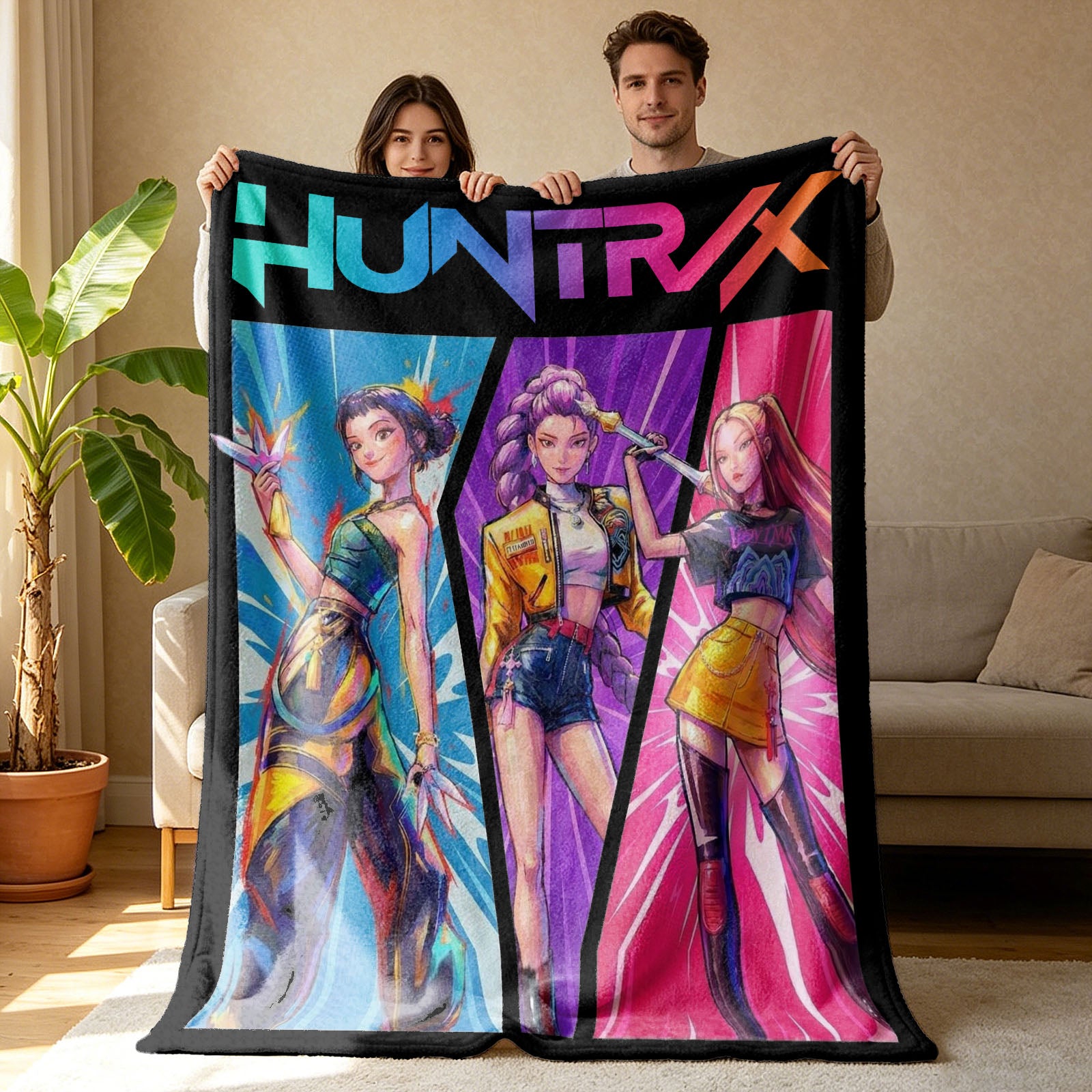 Kpop Demon Hunters Huntrix Saja Boys Inspired Blanket Cozy Flannel Throw Blanket