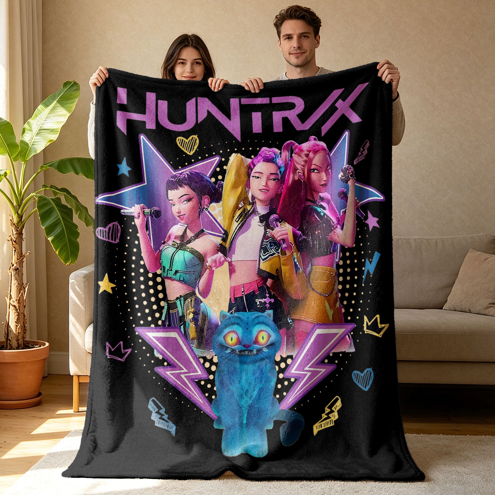 Kpop Demon Hunters Huntrix Saja Boys Inspired Blanket Cozy Flannel Throw Blanket