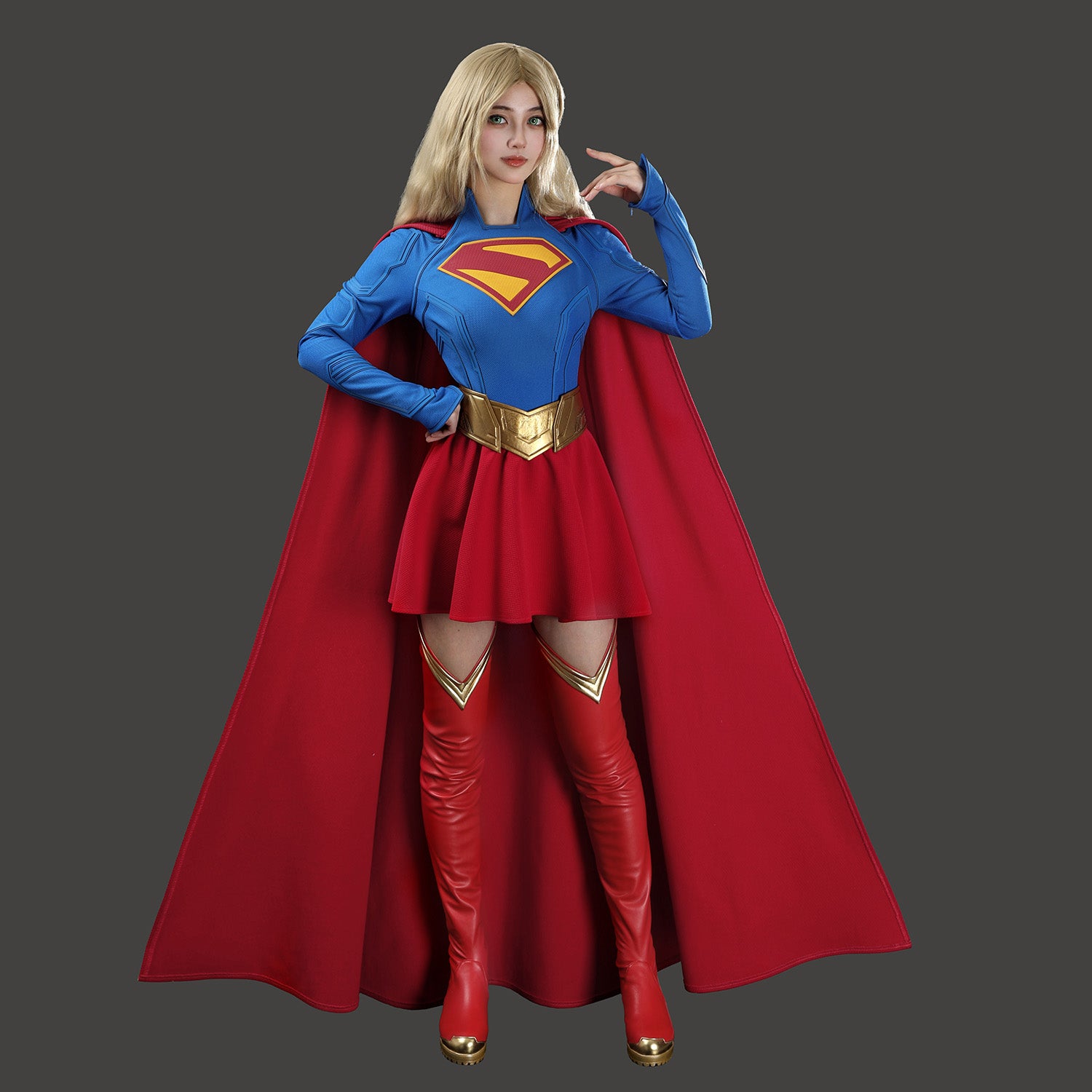 Comics Superhero Supergirl Superwoman Fullset with Coat Cosplay Costumes