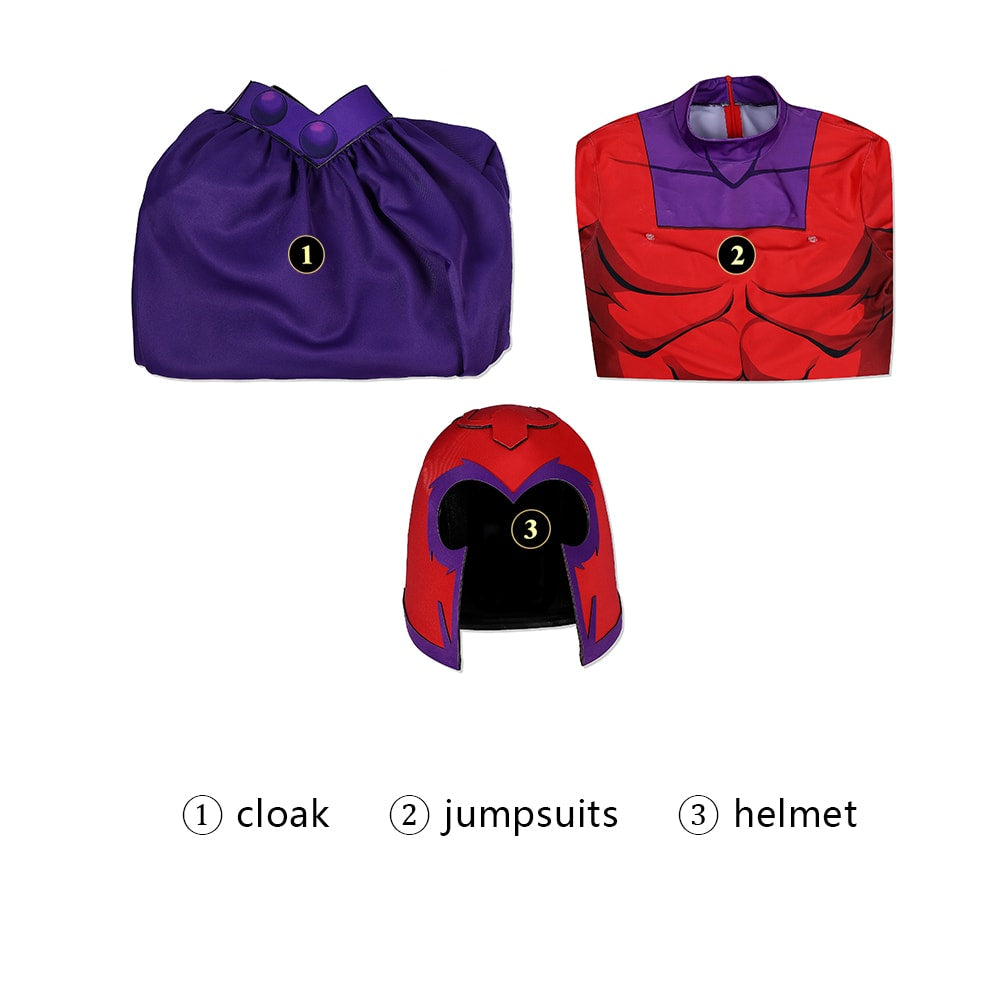 X-Men '97 Magneto Jumpsuit with Cloak Helmet Cosplay Costumes