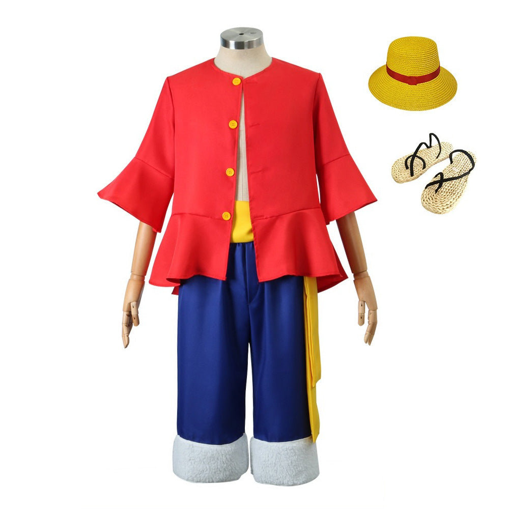 Anime Navigation Monkey D. Luffy Red Shirt Fullset Cosplay Costumes