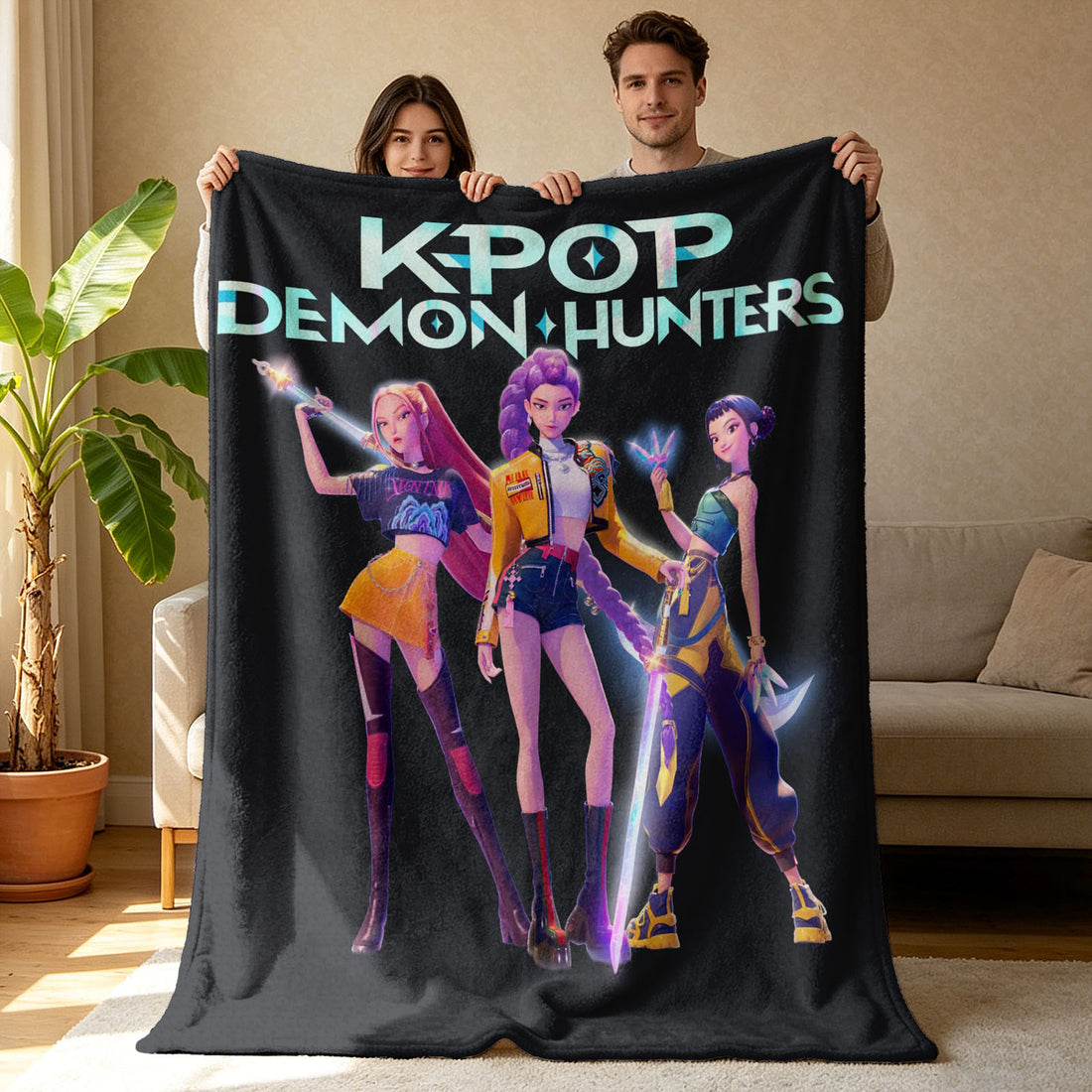 Kpop Demon Hunters Huntrix Saja Boys Inspired Blanket Cozy Flannel Throw Blanket