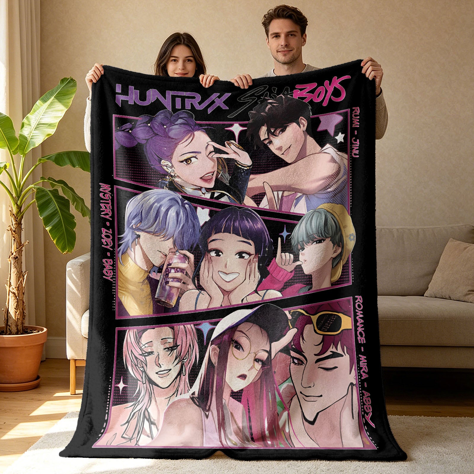 Kpop Demon Hunters Huntrix Saja Boys Inspired Blanket Cozy Flannel Throw Blanket