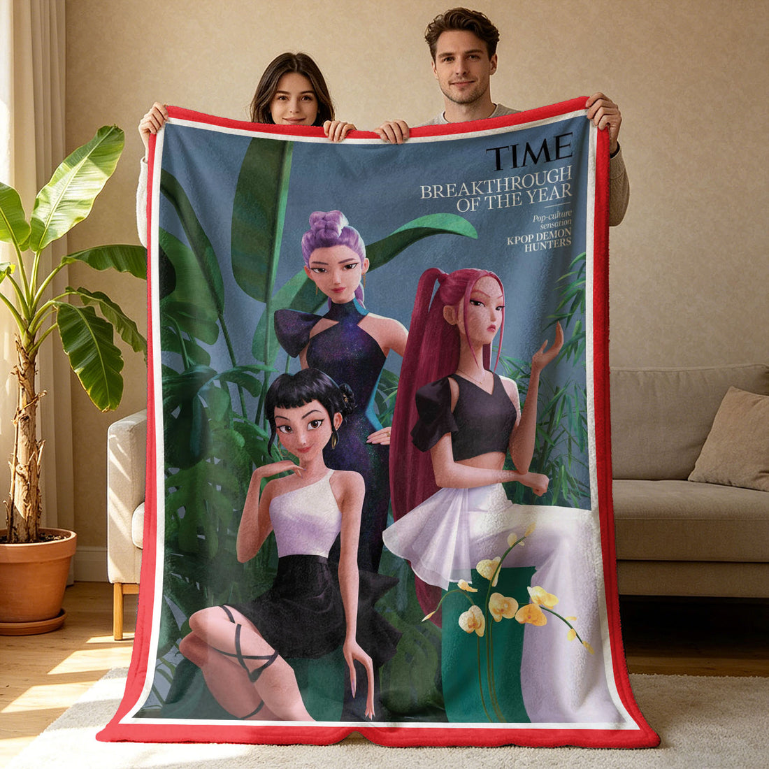 Kpop Demon Hunters Huntrix Saja Boys Inspired Blanket Cozy Flannel Throw Blanket