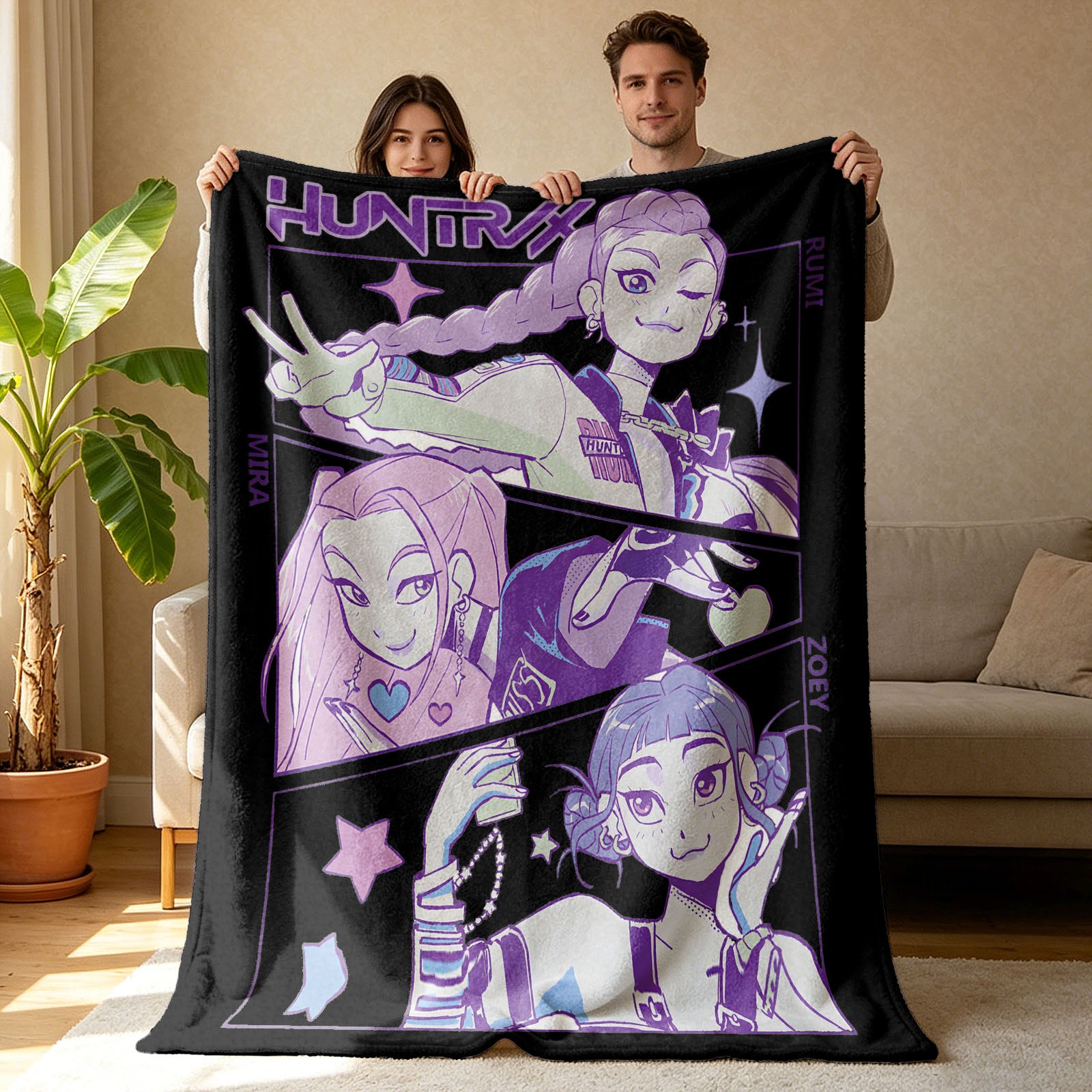 Kpop Demon Hunters Huntrix Saja Boys Inspired Blanket Cozy Flannel Throw Blanket